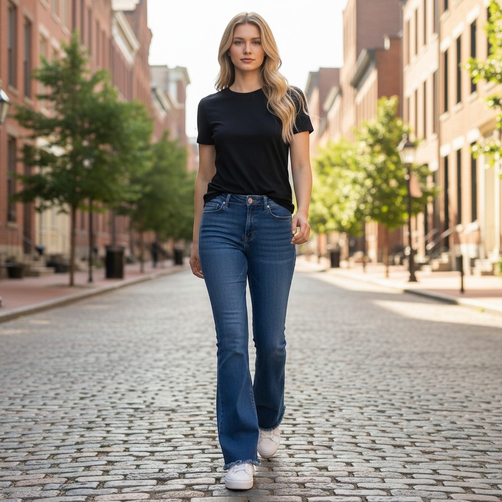 KanCan‎ Estilo Flare Jeans Women 11/29 Blue High Rise Raw Hem Distressed Boho